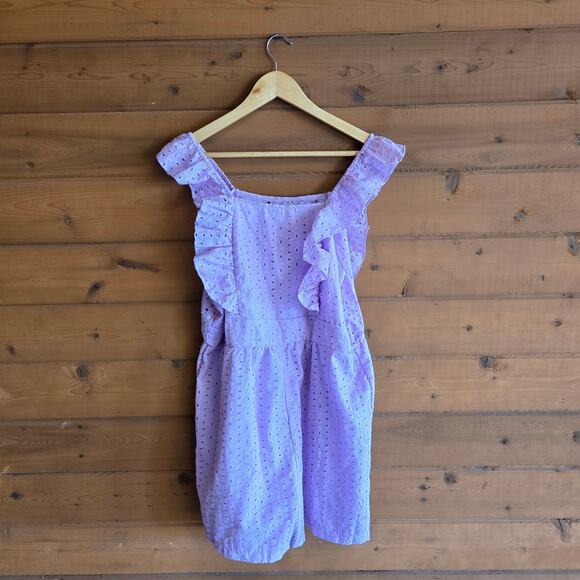 SHEIN Pants - Shein Curve Lilac Eyelet Lace Ruffle Tank Romper Square Neck Boho Pastel OXL